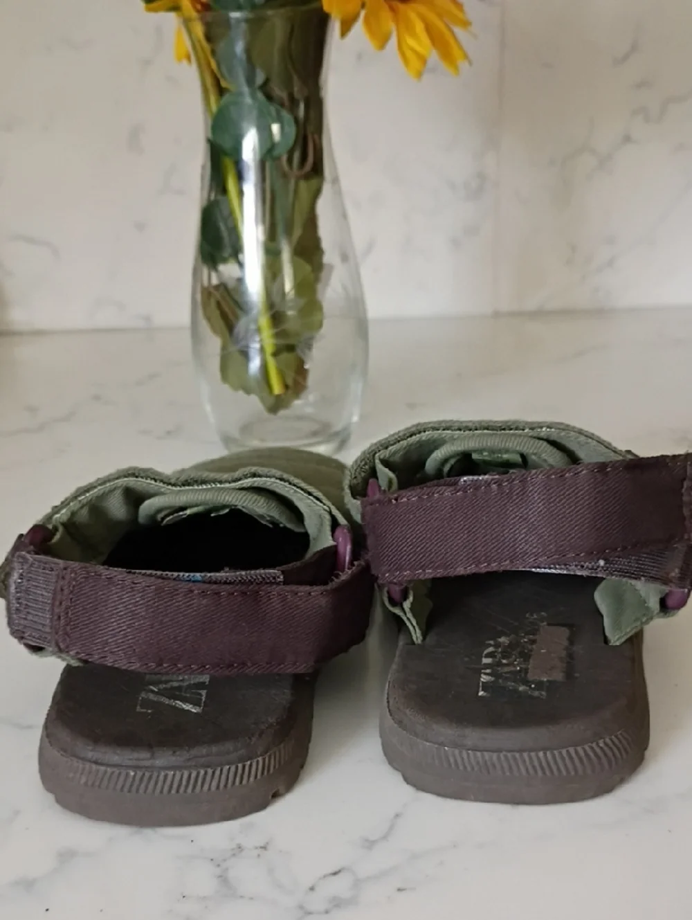 Zara Padded Slip-On Kids Sandals in Olive and Brown